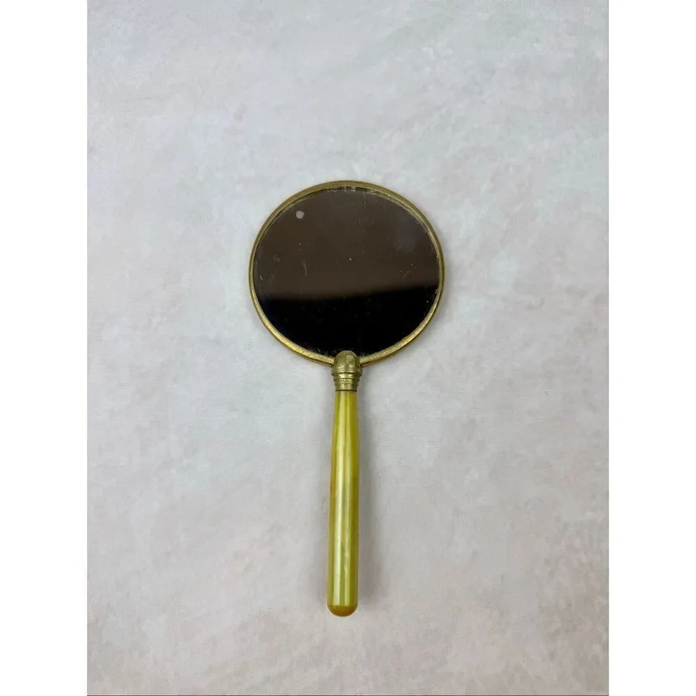 Antique Art Deco Butterscotch Bakelite Hand Mirror 1930s Vanity, Tested
